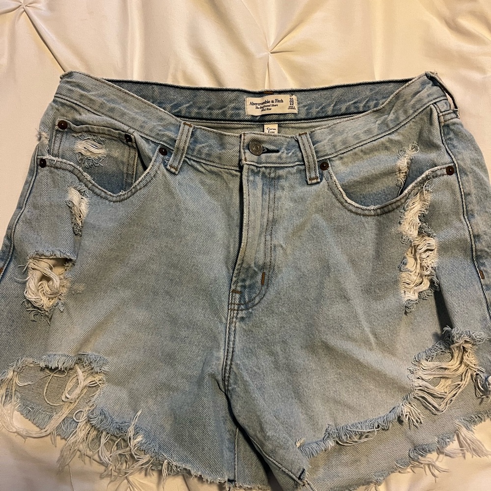 Abercrombie & Fitch Ripped Light Blue Jean Shorts